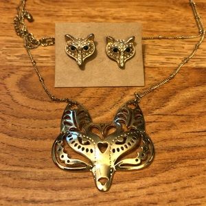 Gold Fox Necklace and Earring Set